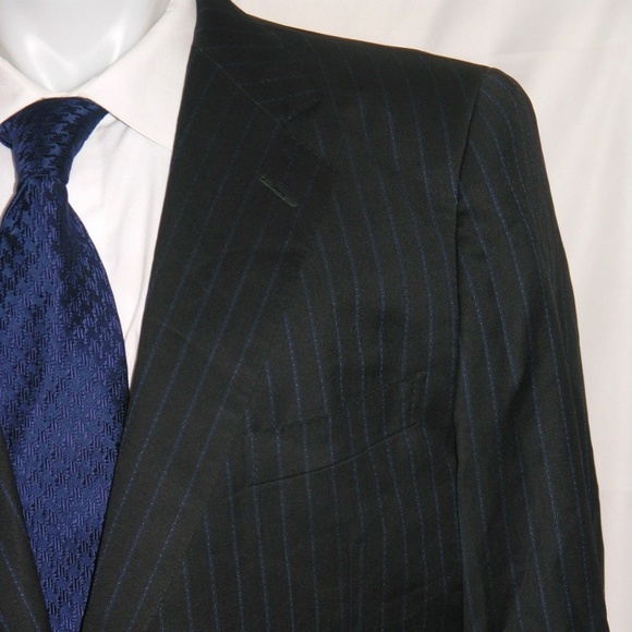 Ermenegildo Zegna Dark Blue Stripe Two Button Silk Blend Suit Jacket 44L